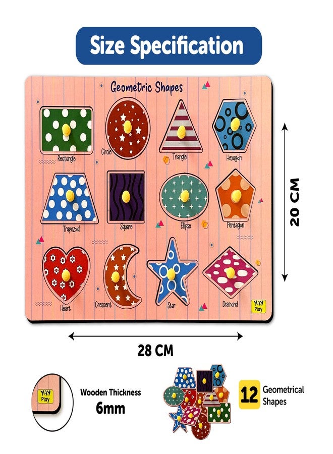 YaYplay Yay Play Wooden Shape Puzzle - Educational Geometric Pegboard & Knob Puzzle for Kids Toys for 2-5 Years Boy, Learning Aid Shape Sorter for Toys for 2+ Year Old Boy, Durable & Vivid Print - Image 3